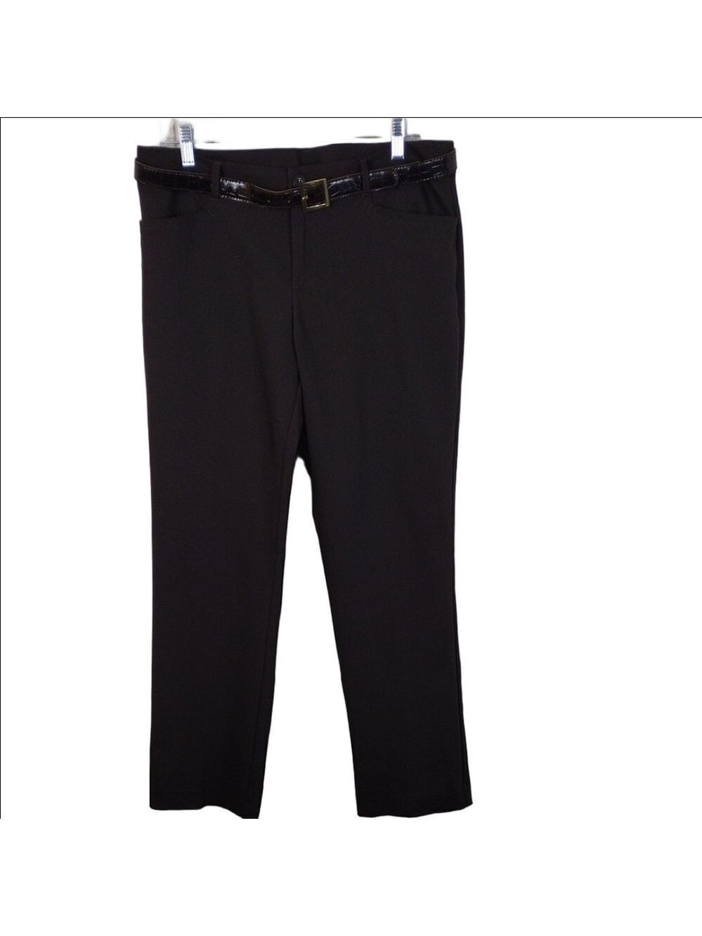 Christopher & Banks Petite Dark Brown Button Zip Mid Rise Straight Leg Trouser